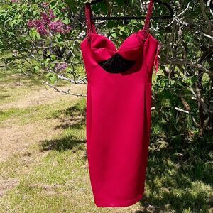 Nwot Fitted Alberto Makali party cocktail dress w black lace cutout